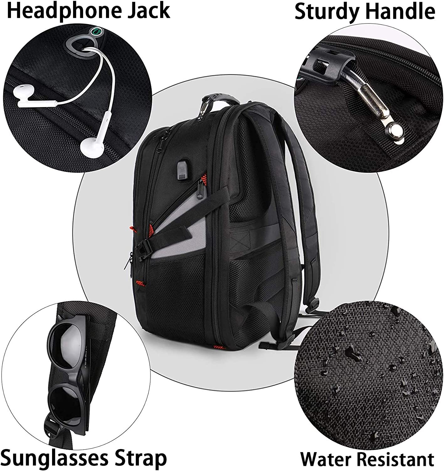 YOREPEK Travel Backpack, Extra Large 50L Laptop Backpacks for Men Women, Water Resistant College School Bookbag Airline Approved Business Work Bag with USB Charging Port Fits 17 Inch Computer, Black - Image 3